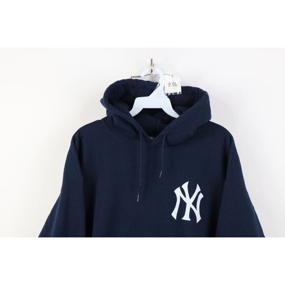 Vintage 90s Y2K Mens Large Distressed New York Yankees Baseball Hoodie Blue - Picture 2 of 14
